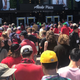 Fans lining up to enter Providence Park for the Pride-Thorns match.